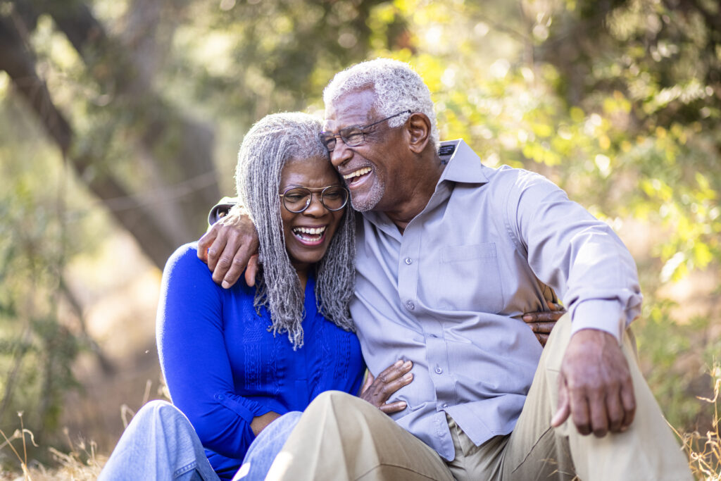 Tender happy moment between a senior black couple